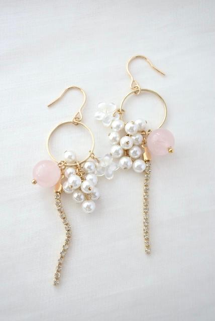 ◇桜色◇ 14kgf 春爛漫ピアス／イヤリング｜◇Rose Quartz◇1枚目の画像