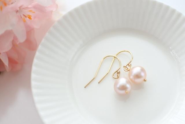 14kgf モーブパールの一粒ピアス／イヤリング #2｜◇Mauve Pearl◇｜６月誕生石1枚目の画像