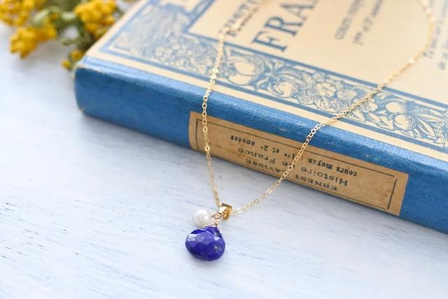14kgf ラピスラズリと国産あこやパールのネックレス｜12月誕生石 ◇Lapis Lazuli◇1枚目の画像