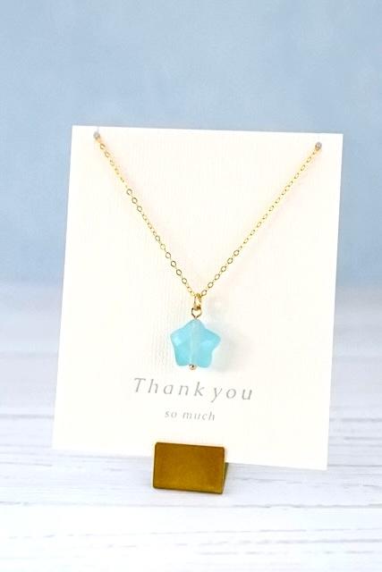 14kgf シーブルーカルセドニー・パフスターカット ネックレス ｜◇Sea Blue Chalcedony◇1枚目の画像