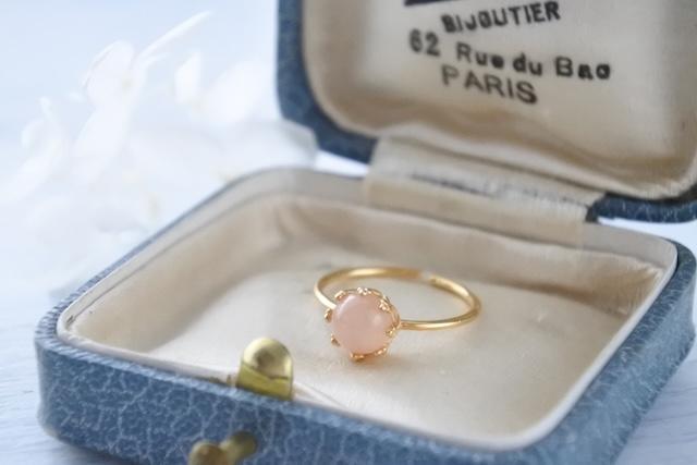 18KGP ピーチムーンストーンのクラウン・リング コフレ｜６月誕生石 ◇Peach Moonstone◇1枚目の画像