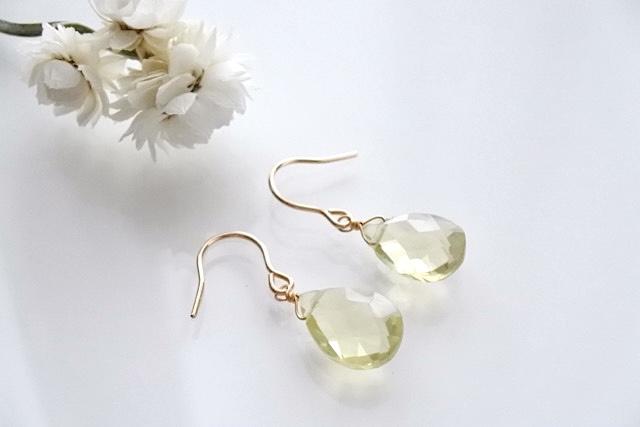 14kgf レモンクォーツの一粒ピアス／イヤリング｜◇Lemon Quartz◇